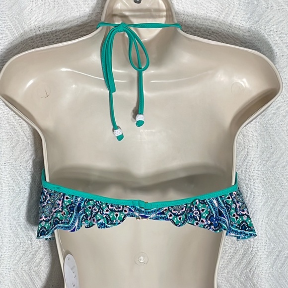 Jessica Simpson Halter Bikini Top Gypsy Life Flounce Teal multi, Large - Picture 4 of 9
